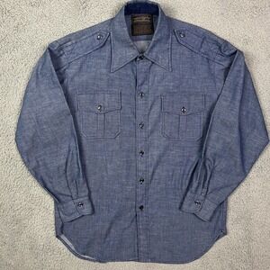 Vintage Eddie Bauer Blue‎ Denim Shirt Button Up Size L